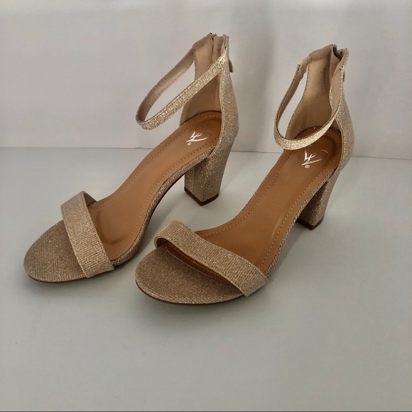 NWT Round open toe single strap Windsor high heeled sandals 8 rosegold glitter - Picture 6 of 15